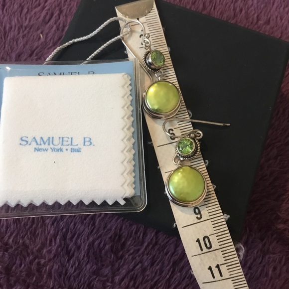 New Artisan By Samual B 925 Natural Green Mabe Pearl & Peridot Gemstones Earring - Picture 8 of 10
